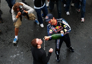 Illustration for article titled Mark Webber Celebrating His Maiden Formula One Victory